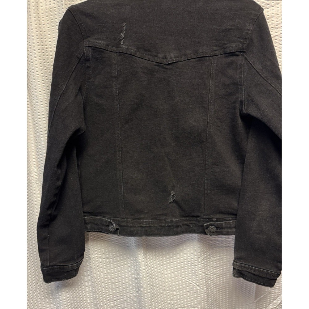 1511 Inc. Women's Distressed Size Medium Black Denim Trucker Pockets - Picture 10 of 12